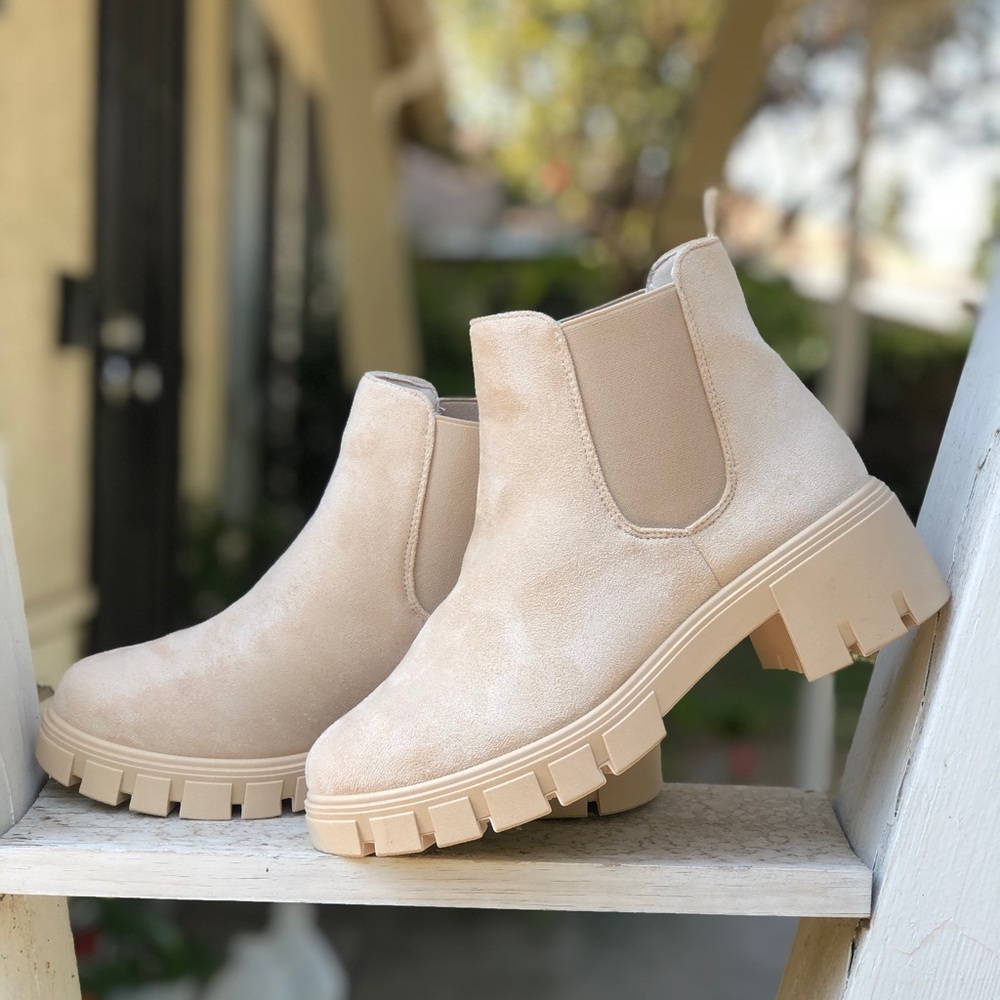 Beige Vegan Suede Lug Boots